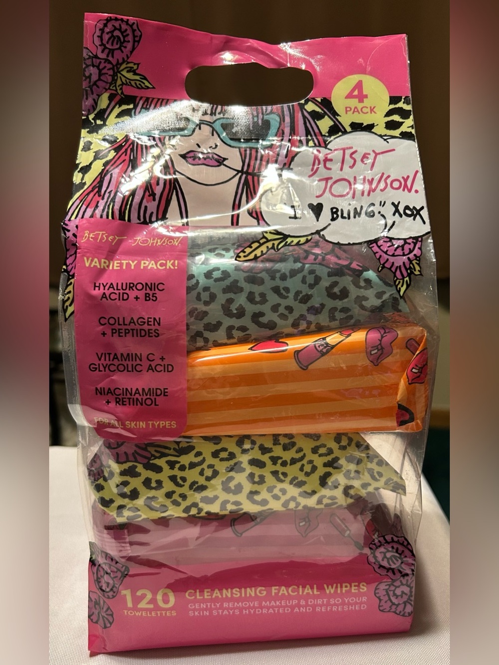 Betsey Johnson Skincare Variety Pack- 4 Pack Facial Wipes